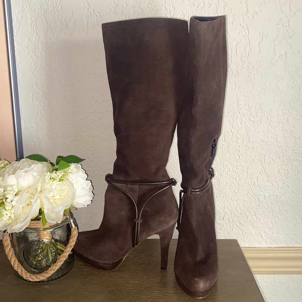 EUC Boston Proper Scrunch Boot in Brown Suede Leather
